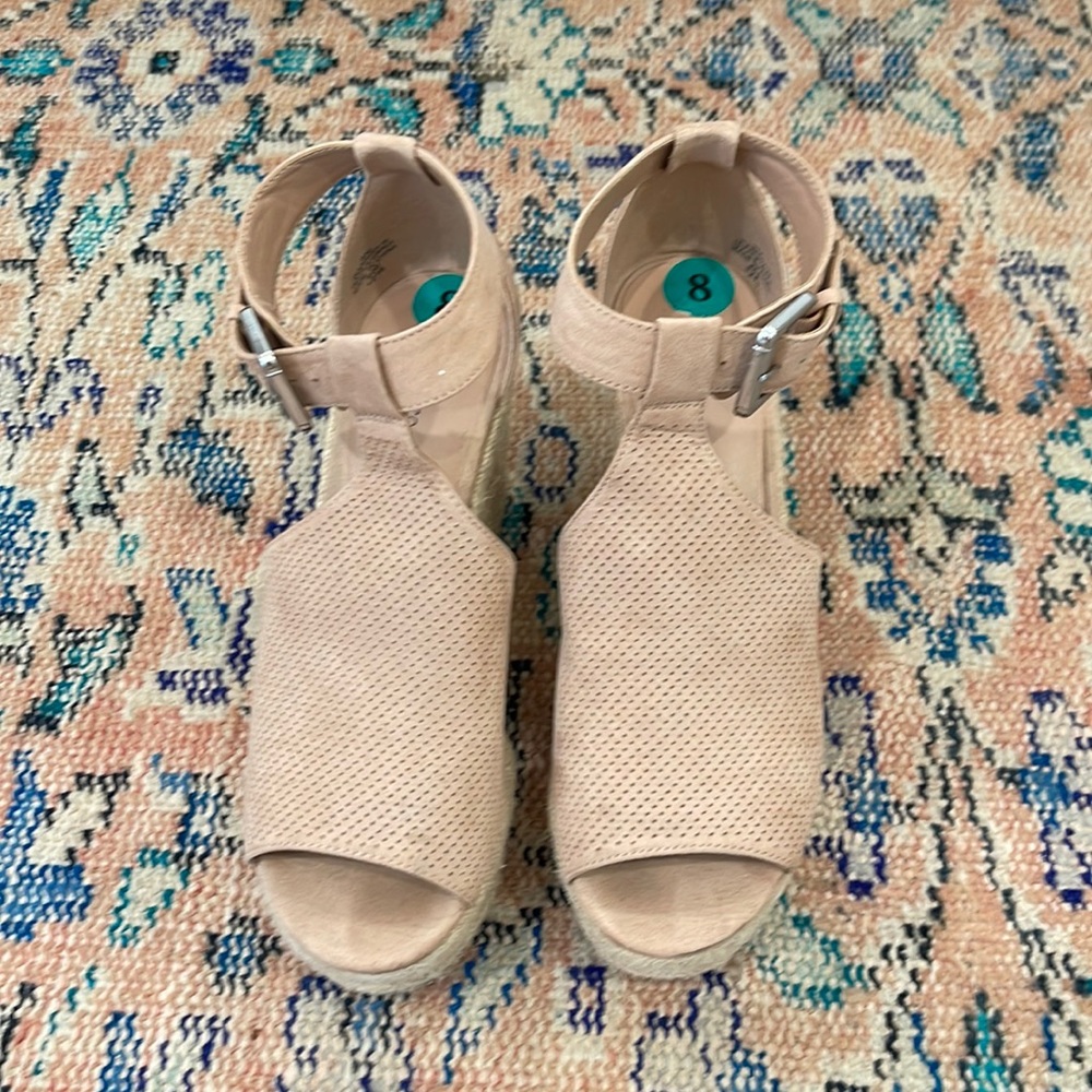Light pink suede wedges